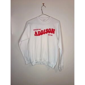 White Crewneck Sweater with Red Logo